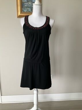 White House Black Market Black Sleeveless Beaded Neckline Dress